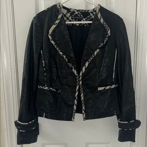 The Wrights Black Leather Jacket with White/Black Trim